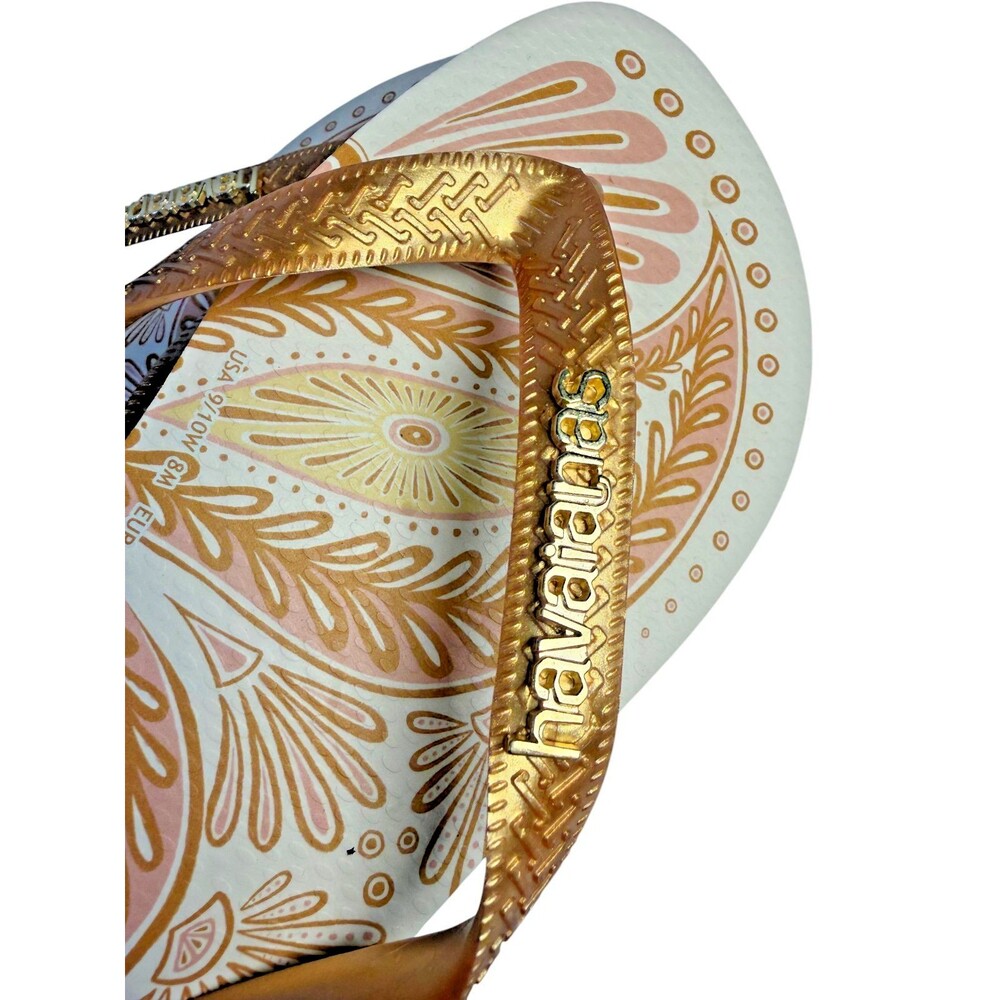 Limited Edition Farm Rio Papillon Havaianas Flip Flops Gold/yellow Sz 9-10 Women - Picture 4 of 6